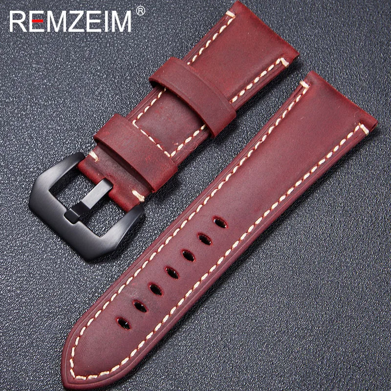 

Handmade Crazy Horse Genuine Leather Watch Bands Belt 22mm 24mm 26mm Brown Blue Red Watchband Strap With Stainless Steel Buckle