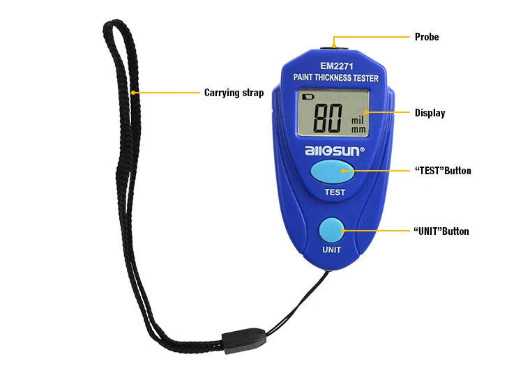 all-sun Толщиномер EM2271 с русской Ручной цифровой дисплей автомобиля покраска толщиномер