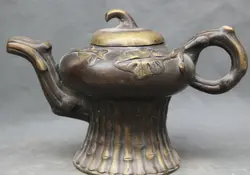 229 @ g + + 8 "Старый Китайский Цин Дворец Меди Бамбуковый Шест Листьев Ручка Вино Tea Pot Кувшин статуя