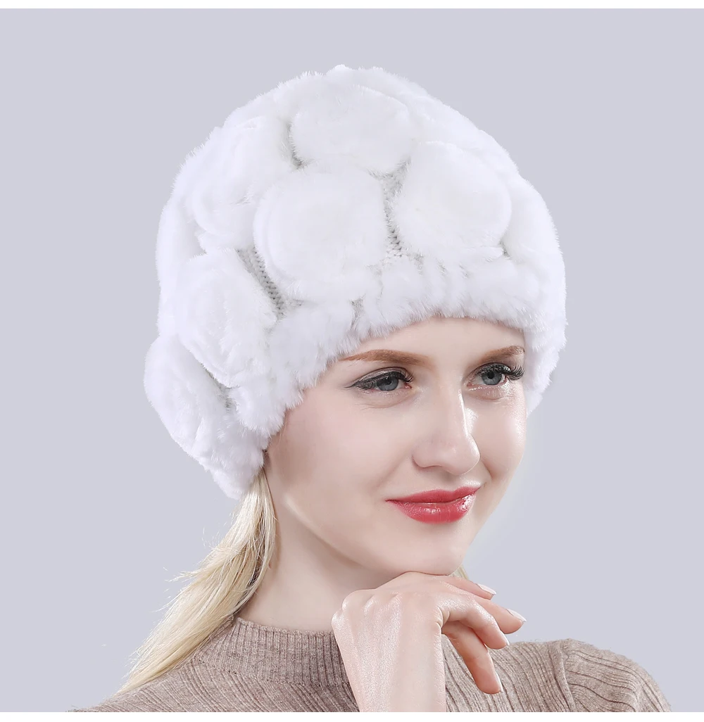 Новая Женская эластичная шапка с цветами, настоящий мех кролика, зимняя вязаная Цветочная шапка из натурального меха, женские пушистые шапки из натурального меха