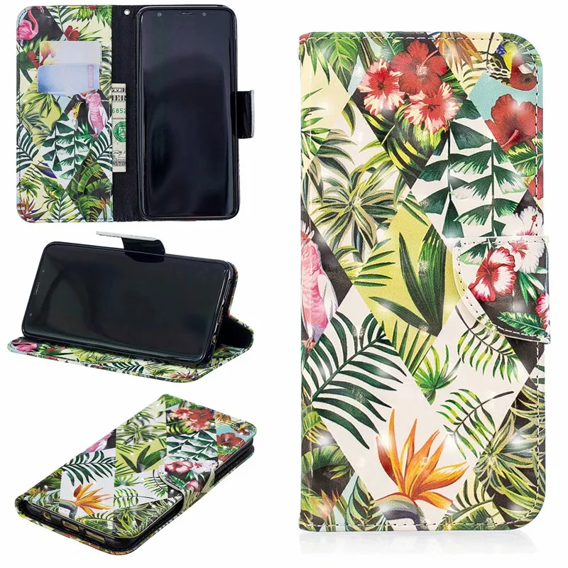 

3D Flamingos PU leather Case for Samsung J4 J6 Prime A6 Flip Wallet Case Elephant Butterfly Stand Cover for Samsung S8 S9 Plus