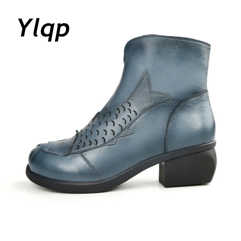 Achat 2018 Haute Qualité À La Main Épais Talon Femmes Chaussures En Cuir Véritable Femmes Bottes Martins Hiver Vintage Cheville Bottes Botas Mujer