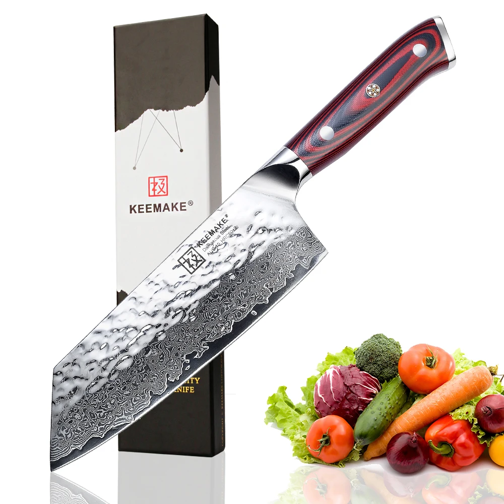 KEEMAKE 7 дюймов Nakiri Кливер нож молоток Дамасская AUS-10 сталь лезвие кухонные ножи G10 Ручка для мяса овощей инструменты для приготовления пищи