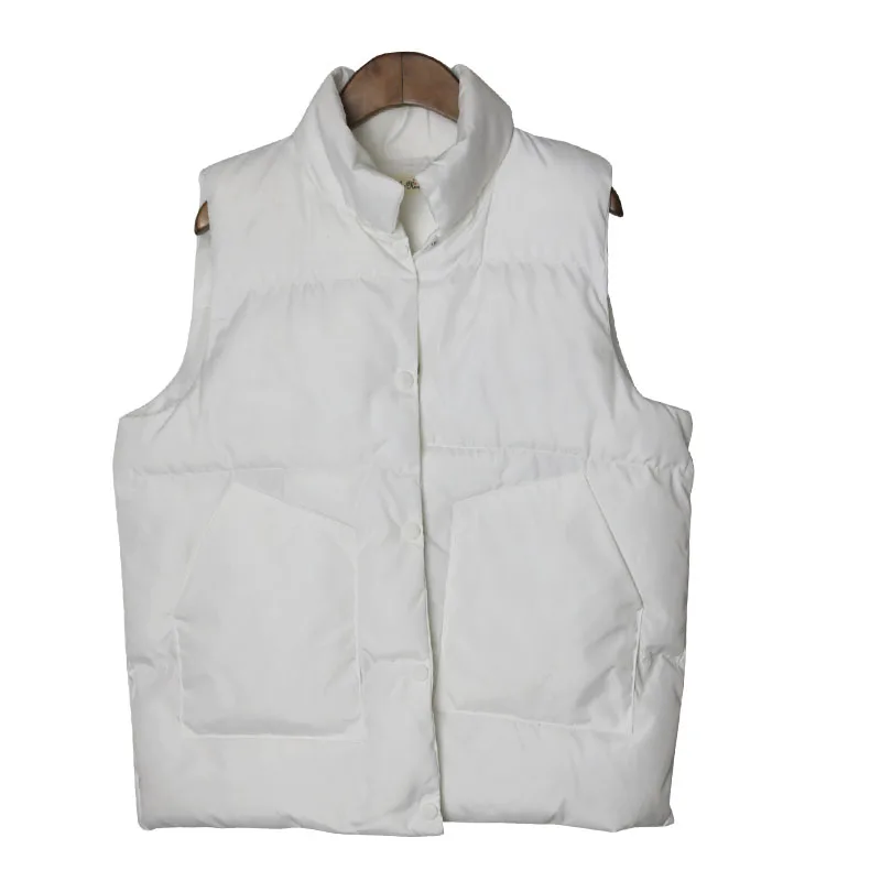2017 winter woman sleeveless down coats beige solid short thick cotton vest outwears 