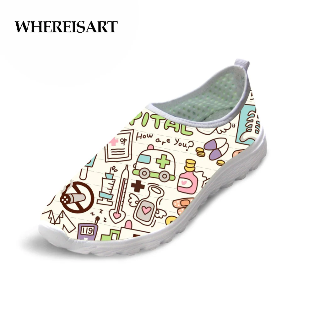 

WHEREISART Cute Women Nurse Sneakers Summer Flat Mesh Breathable Shoes for Woman Fashion Girls Casual Beach Lightweight Shoes