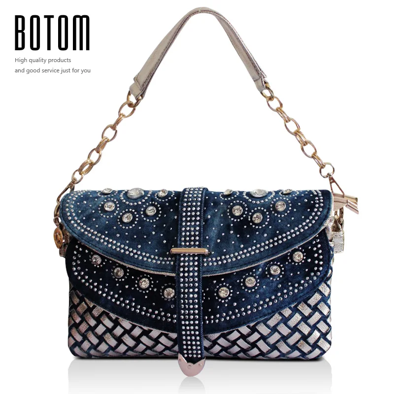 

New Arrival Shoulder Bags For Women High Quality Denim Handbag Diamond decoration Crossbody Bag Ladies Chain Bag Casual Jean Bag