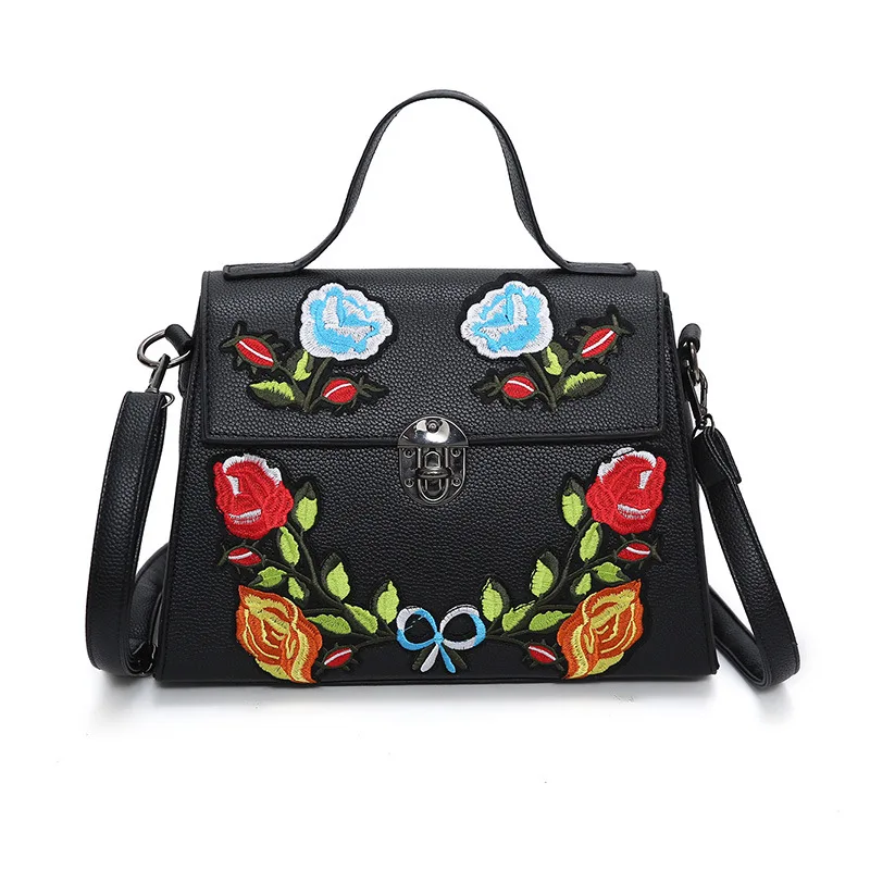 

National Vintage Floral Embroidered Bag Women Handbags High Quality PU Leather Women Shoulder Bags Luxury design Ladies Bolsas