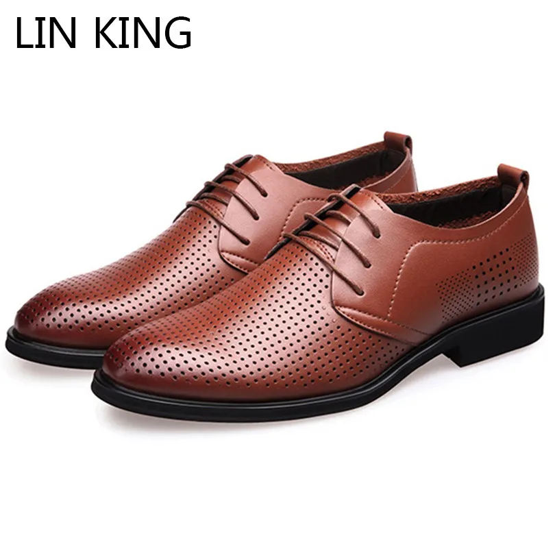 

LIN KING Plus Size 47 Business Casual Formal Shoes Men Genuine Leather Hollow Out Pointed Toe Oxfords Dress Shoes Zapatos Hombre