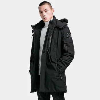 

Fur Hooded Men Winter Jacket Thick Warm Long Style Mens Winter Coat Solid Casual Windbreaker Parka Men