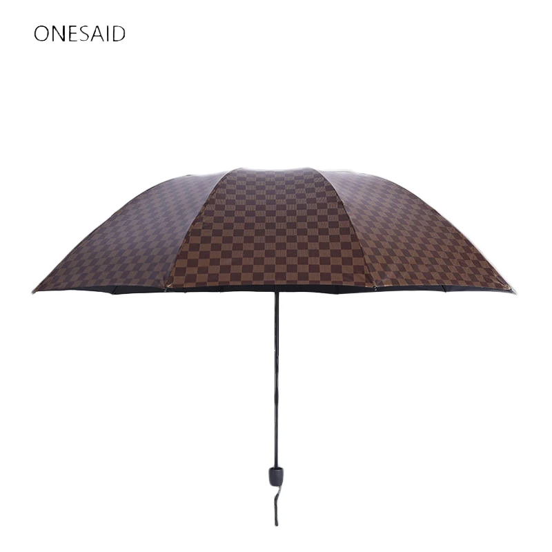 ONESAID Women Black Coating Umbrella Female Anti-UV Three-folding High Quality Men's Business Umbrellas For 2-3 People | Дом и сад