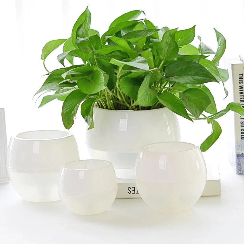 

White Plastic Creative Lazy Flower Pots Garden Plants Spring Bonsai Pot Holder Auto Absorb Water Flowerpot Home Decor