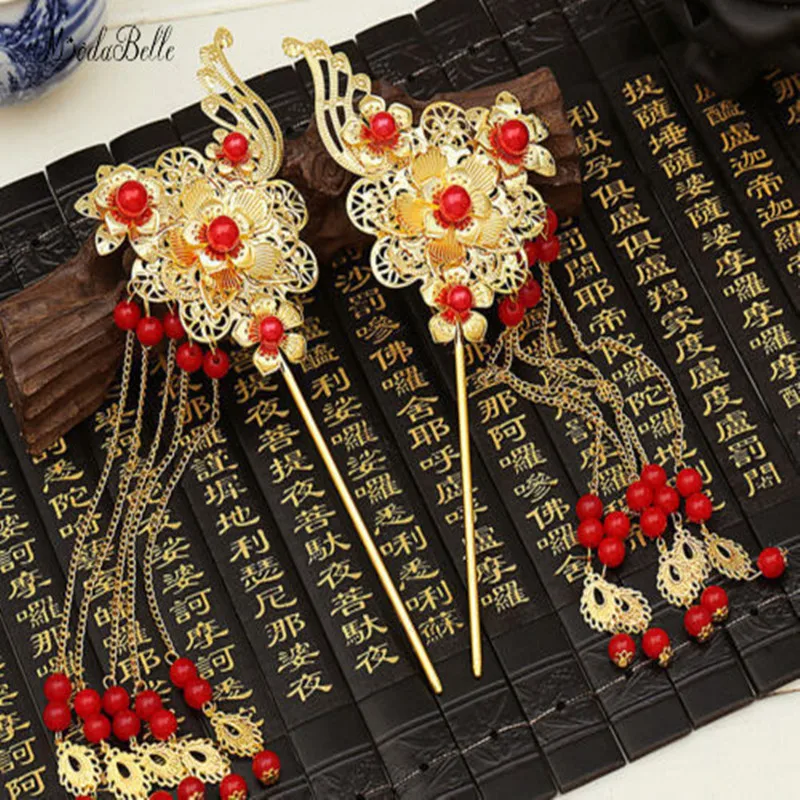 

modabelle 2019 Bridal Chinese Traditional Gold Pageant Flower Hair Comb Flower Hair Accessories Hairpin Wedding Hair Pins