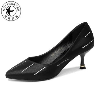 

New Summer Black Pointed Top Pumps Classical Square Heel High Heels Office Lady Career Shoes With Bling Rhinestone Decoration