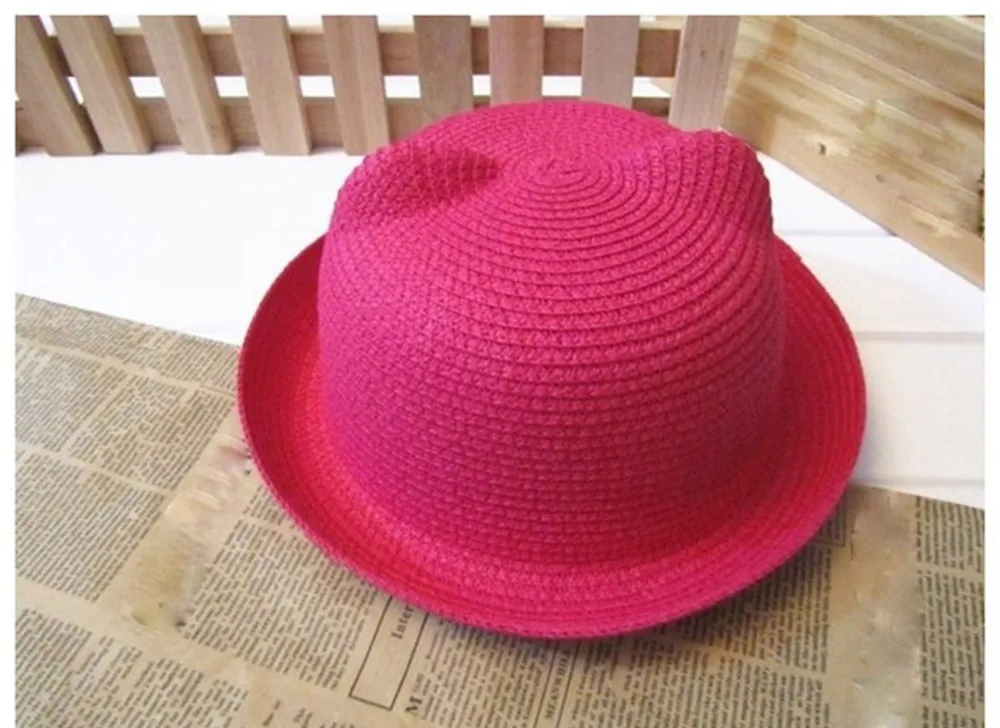 ARLONEET/Летняя детская шапочка колпачок, детская дышащая соломенная шляпа для мальчиков и девочек, детские шапки с кошачьими ушками, sunhat 516 - Цвет: HTO