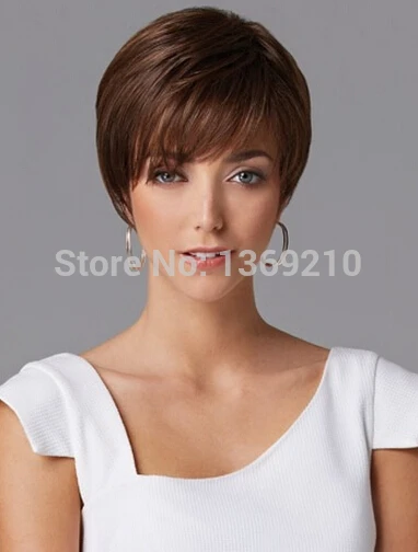 Chic Short Hairstyle Dark Brown Color Capless Synthetic Hair