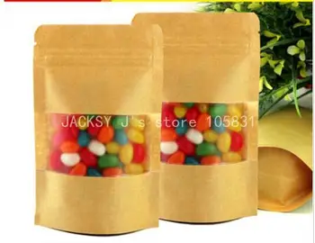 

100PCS Eco-friendly Custom Zipper Top Brown Kraft Paper Bag With Clear Window