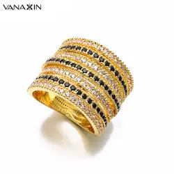 VANAXIN Bling кольца для женщин блестящие AAA белый прозрачный черный CZ золото/Роза/серебро Цвет Высокое качество юбилей подарок Brincos