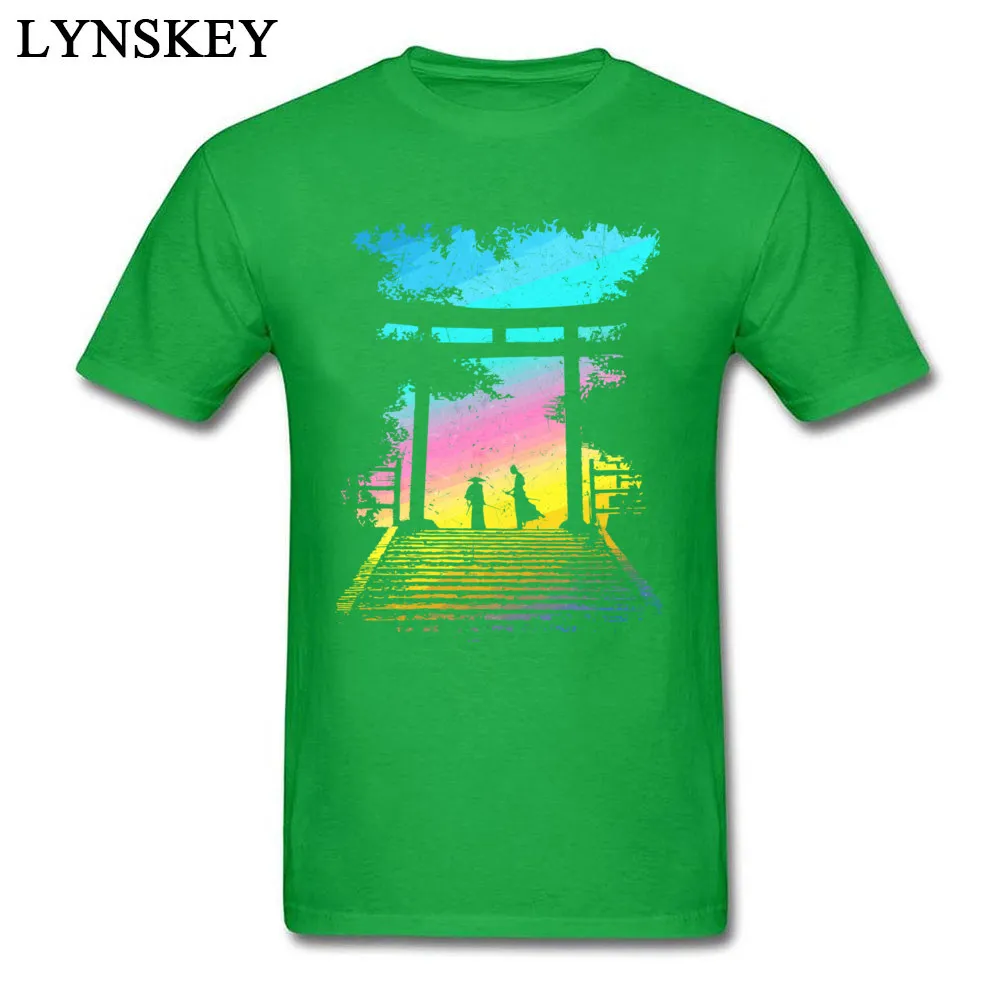 Men Tops Shirt Brand New Birthday T-Shirt 100% Cotton Round Neck Short Sleeve Normal Group Tee Shirt Top Quality Wholesale Two Samurai Ronin Ready to fight by Sunrise at the Torii gate green