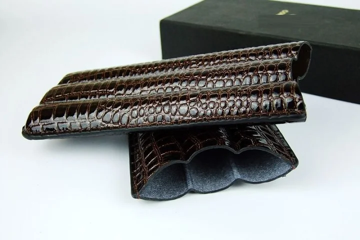 

5pcs Crocodile Grain Leather Cigar storage carry Case 3 cigar tubes Travel bag Cigar Humidor Holder tobacco Cigarette Box brown
