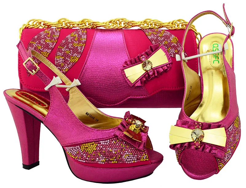 

Fushia hot pink shoes bag matching set for african old lady wedding party nice italy design sandal shoes and clutches SB8097-1
