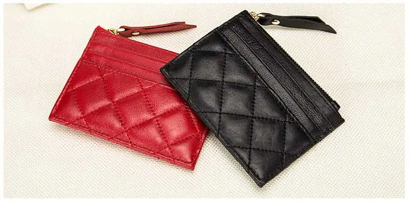 Soft Lambskin Small Leather Wallet Woman Purse Zipper Leather Cardholder Genuine Leather Small Money Bag Visit Card Holder