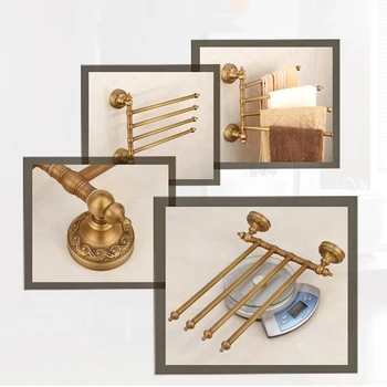

4 Tiers Towel Bar Retro Copper Towel Rack Rotatable Antique Brass Bathroom Shelf Towel Holder Towel Bar Household Supplies