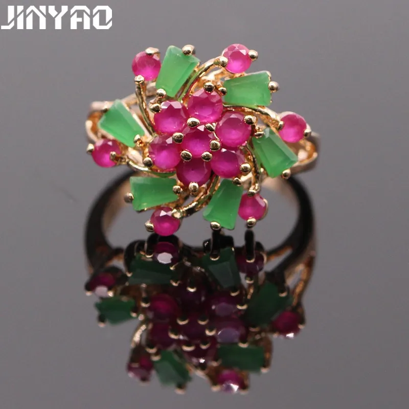 

JINYAO Exquisite Princess Ring Green&Red AAA Cubic Zircon Champagne Gold Color Wedding Ring Jewelry For Women