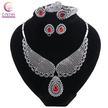 

Fashion Party AccessoriesJewelry Set African Wedding Beads Silver Color Crystal Necklace Set African Beads Jewelry set