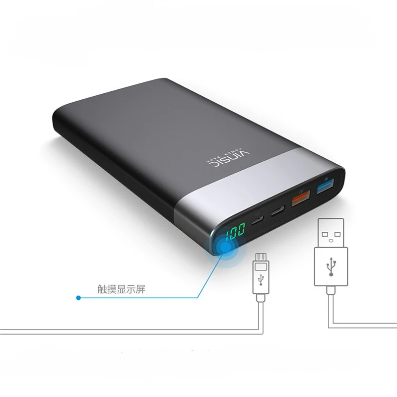 VINSIC Upscale 20000 mAh Power Bank QC3.0 Quick Charging Dual USB Iutput and Type-C Output Mobile Poverbank USB Battery Charger