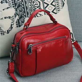 Spring bag female 2019 new fashion portable Messenger bag ladies shoulder bag first layer cowhide multilayer leather new cowhide shoulder bag leather messenger bag buckle fashion europe and the united states portable ladies bag