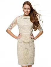 Robe de soriee Sexy Back Bateau knielangen Cocktailkleider 2017 Champagner Plus Größe Unternehmen Partei/Heimkehr/urlaub Kleid
