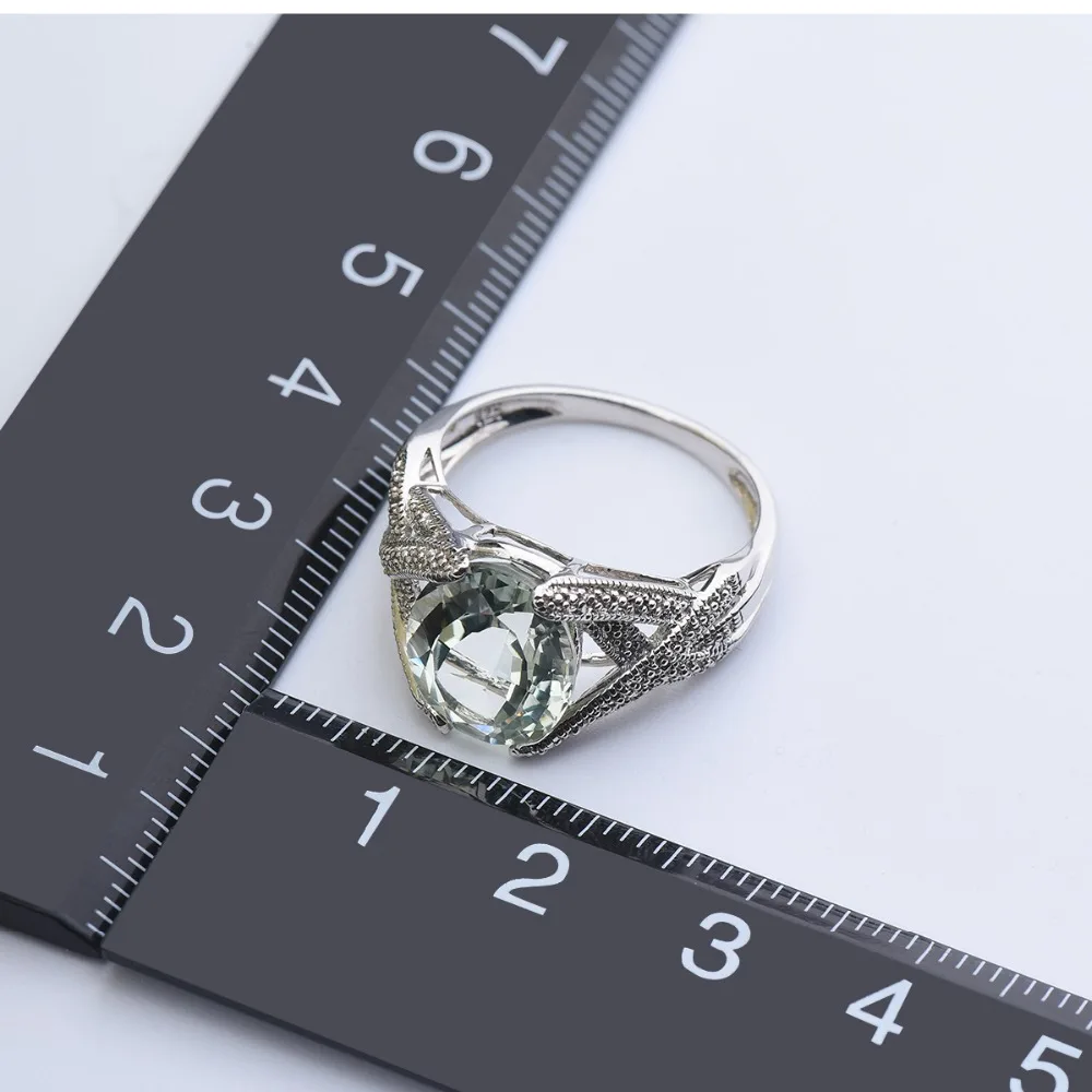 Hutang 4.5ct Зеленый Аметист обручальное кольцо 925 пробы Серебряное кольцо натуральный драгоценный камень изящное элегантное ювелирное изделие для женщин лучший подарок новинка