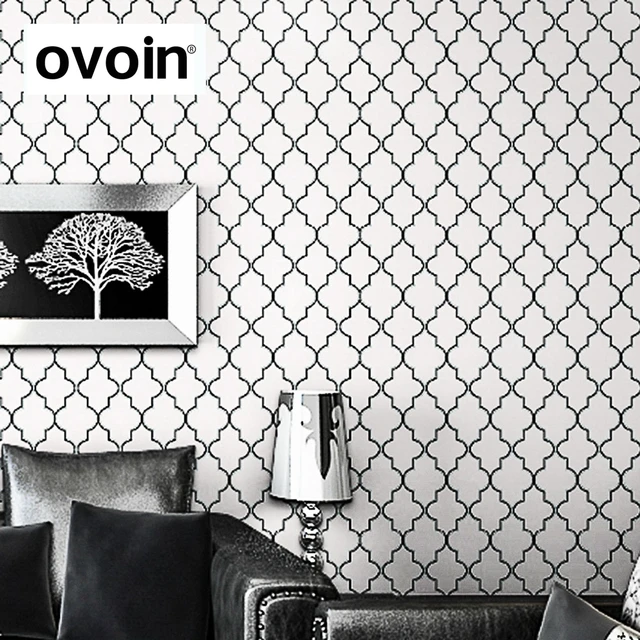 marokkanischen spalier schwarz wei moderne geometrische muster tapete rolle quatrefoil wand papier schlafzimmer live zimmer hintergrund - Tapete Schwarz Wei Muster marokkanischen spalier schwarz wei moderne geometrische muster tapete rolle quatrefoil wand papier schlafzimmer live zimmer hintergrund - Tapete Schwarz Wei Muster