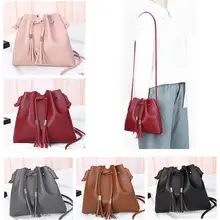 Новая женская сумка-мессенджер из искусственной кожи, одноцветная сумка-мешок с кисточками, женские повседневные сумки через плечо, женская сумка FC55