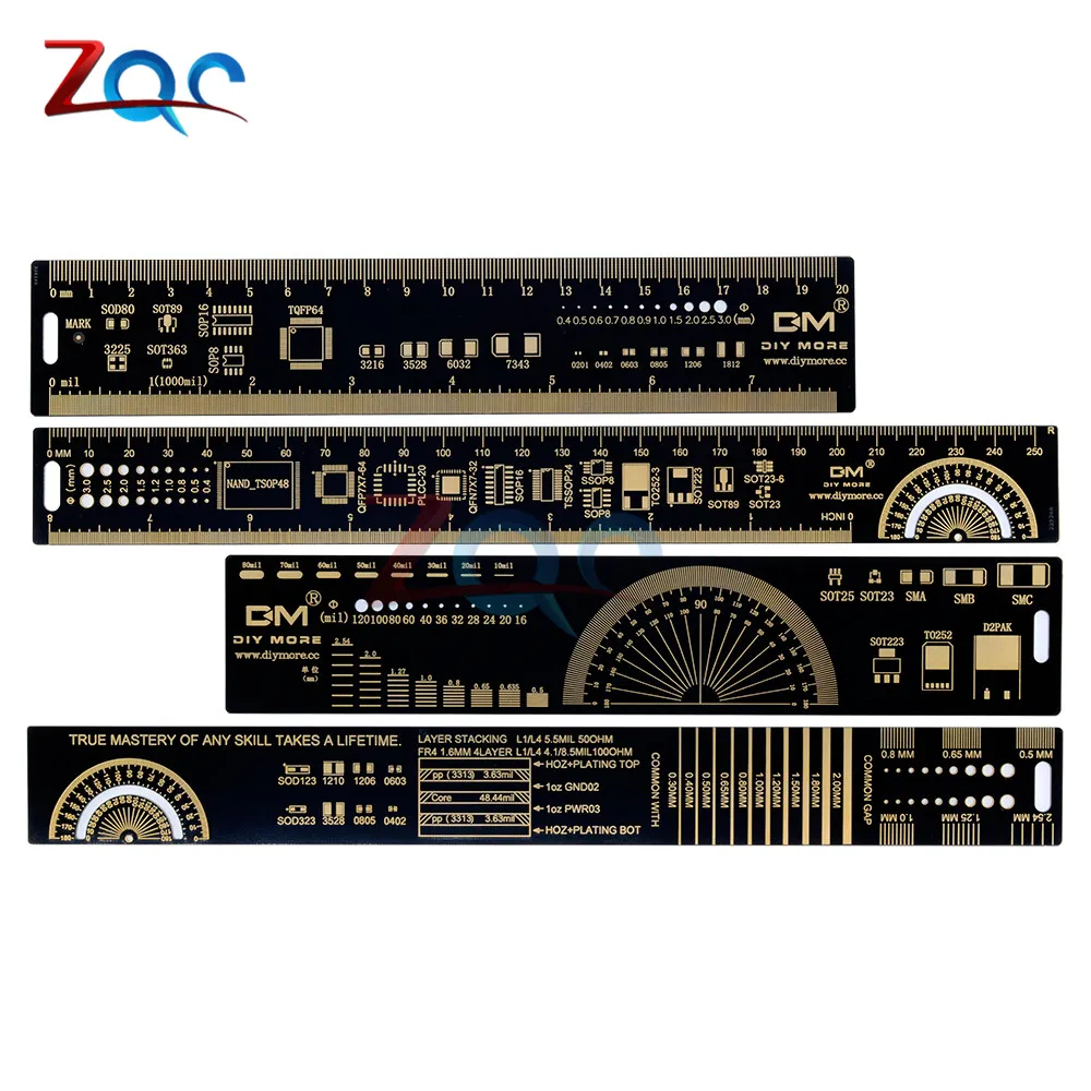 4 каблуке 15 см, 20 см, 25 см Многофункциональный PCB линейка, измерительный инструмент резистор микросхема конденсатора IC диод поверхностного монтажа транзистор посылка 180 градусов