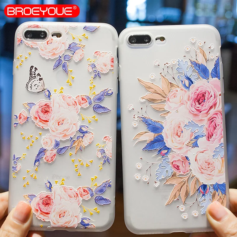 BROYOUE Relief Floral Phone Cases For iPhone 5 Case For iPhone SE Cases