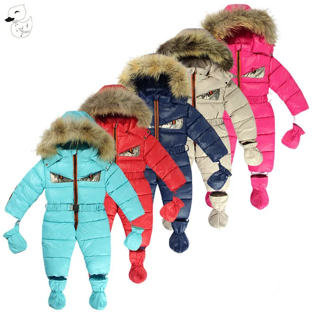 Зимний детский комбинезон, детский комбинезон, хлопковый комбинезон с перьями для новорожденных, комбинезон для маленьких мальчиков и девочек, верхняя одежда
