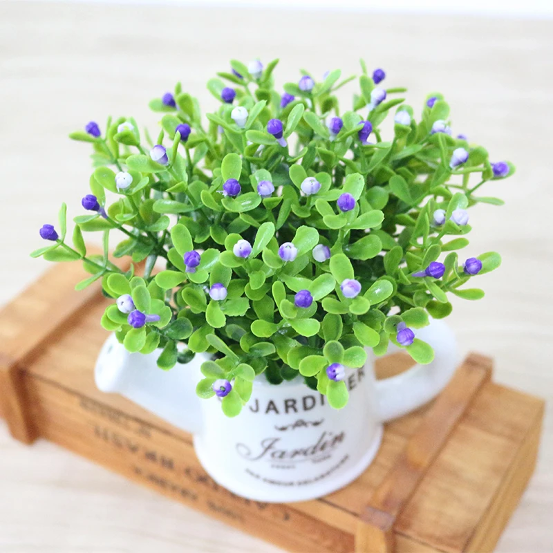 artificial plastic flowers with Ceramics vase cute artificial flower set home decoration for wedding flowers decoration (7)