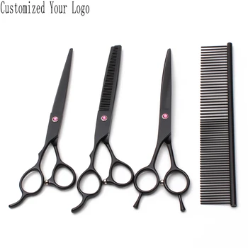 

7" Left-Hand Customize Logo Black Grooming Scissors Straight Shears Thinning Shears Pet Scissors Dog Scissors Dropshipping C3006