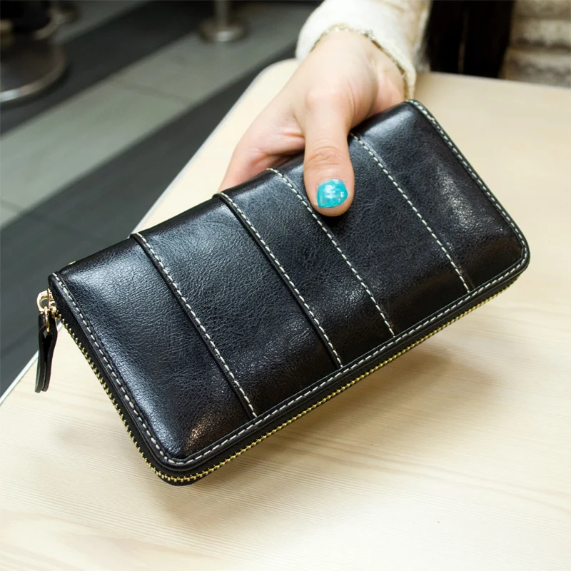 

2016 new genuine leather wallet bag long design purse lady zipper retro hand Wallet