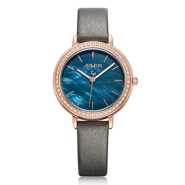 

Julius Women's Watch Japan Quartz Fashion Hours Auto Date Casual Strap Wristwatch Shell dial Clock Round Face Gift JA-1036