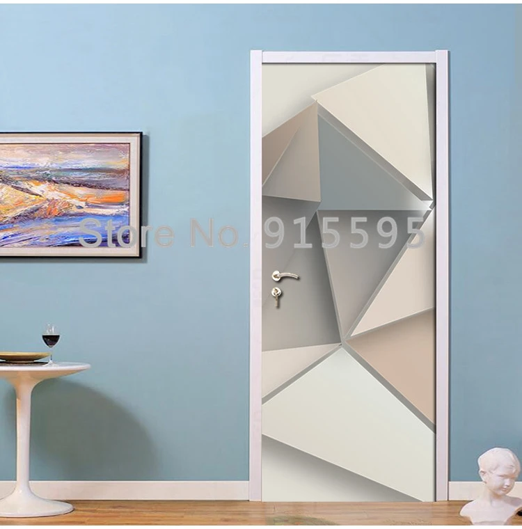 Настенная Наклейка на дверь в гостиную, спальню, геометрическую фигуру, ПВХ, водонепроницаемая, самоклеющаяся, для украшения двери, наклейка на дверь, 3D обои