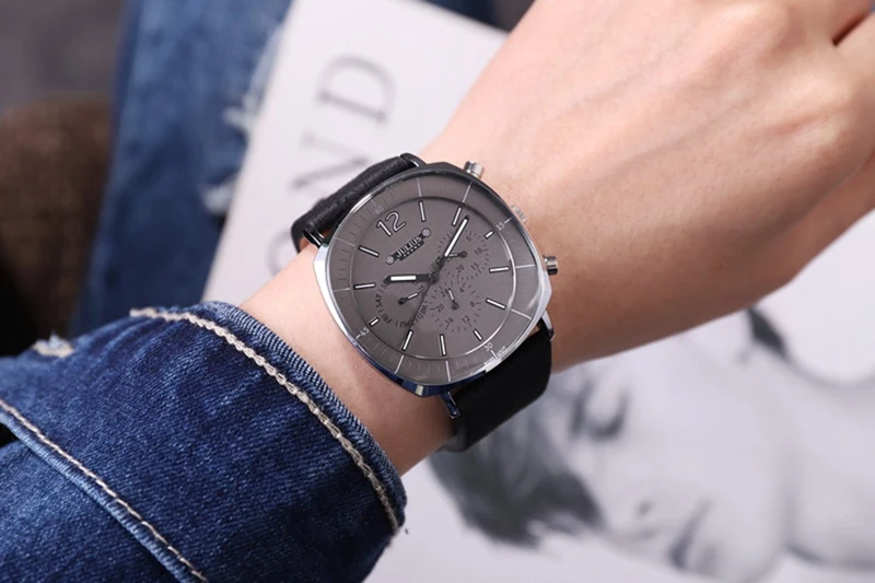 Мужские швейцарские кварцевые часы из натуральной кожи, мужские часы с календарем, светящаяся рука, водонепроницаемые, высокое качество, мужские наручные часы, подарок, часы, Reloj