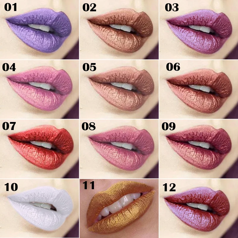 Diamond Metallic Matte Lipstick Velvet Liquid Lip Gloss 12 Color Sexy Waterproof Nudes Lasting Easy to Wear Pomade batom Makeup | Красота и