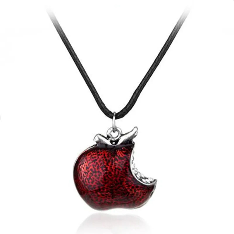 

TV Jewelry Once Upon A Time Snow White Regina Crystal Poison apple Pendant Necklace Colliar Leather Cord Women Girls Gift