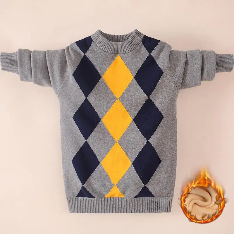 2064 свитер для мальчиков, Осень-зима, детский свитер, вязаный свитер из чистого хлопка, топ для мальчиков-подростков - Цвет: Серебристый