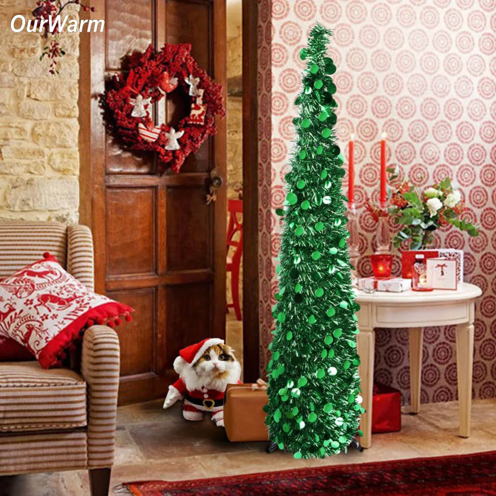 OurWarm искусственное всплывающее Рождественское дерево легко хранить подтягивать складные Рождественские елки рождественские украшения для дома год