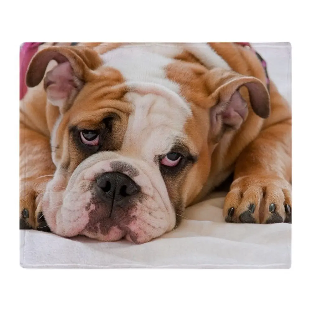 English Bulldog Soft Fleece Throw Blanket Solid 350G Thicker Blankets