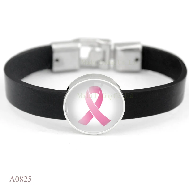 Браслеты для борьбы с раком груди, аутизм, головоломка, браслеты для лечения рака детского возраста, оранжевая розовая лента, кожаные браслеты для женщин и мужчин, ювелирные изделия - Окраска металла: A0825