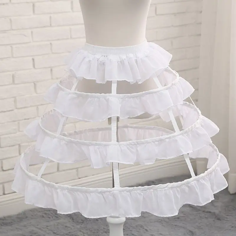 Женская короткая юбка в стиле Лолиты для птичьей клетки, эластичная резинка на талии, 3 кольца, плиссированные оборки, ТРАПЕЦИЕВИДНОЕ